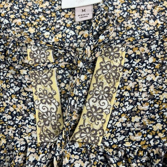 Knox Rose Brown Yellow Floral Flutter Sleeve A-Line Boho Peasant Dress Medium - Picture 6 of 12